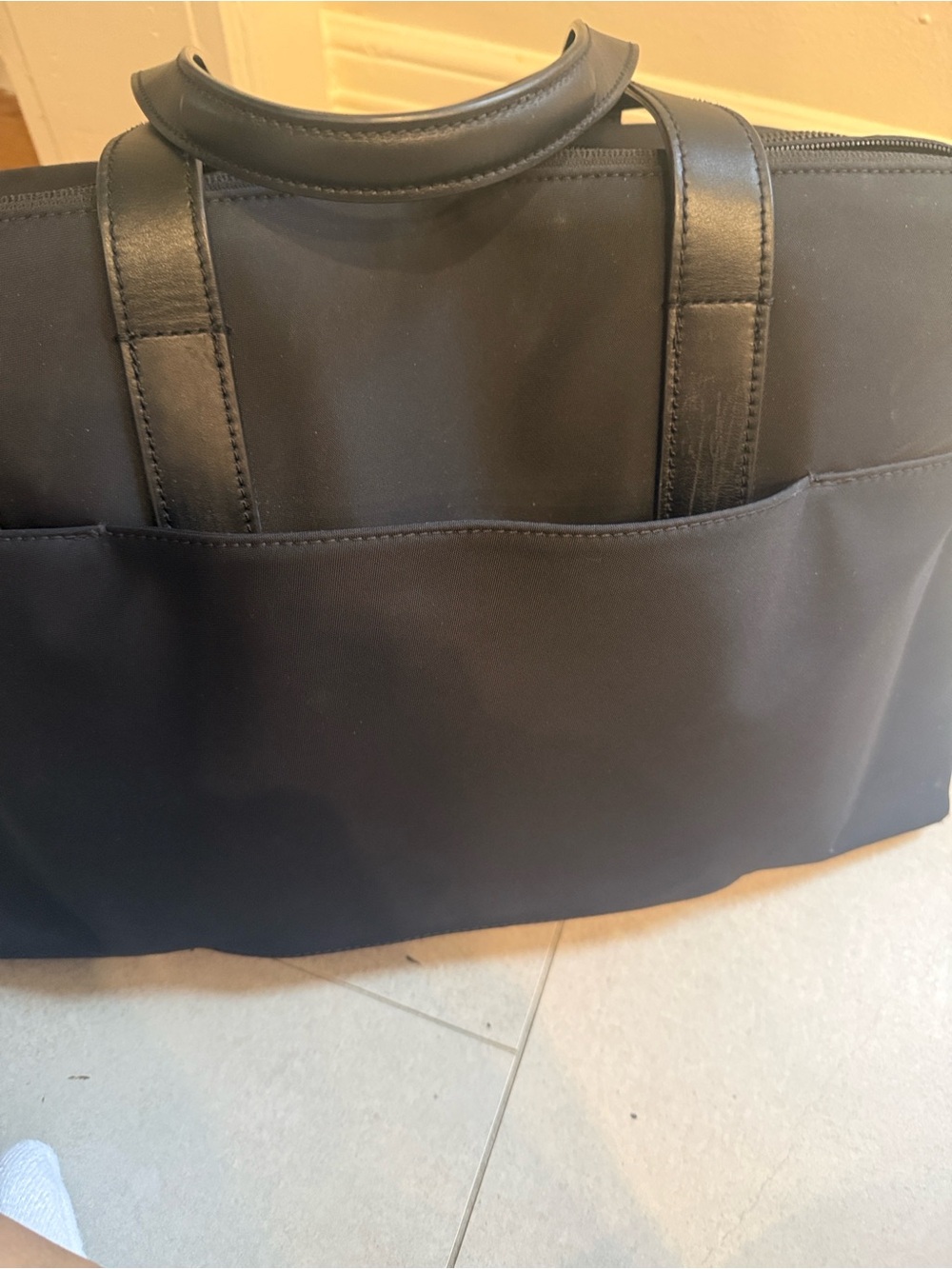 Away Black Tote Bag with Leather Handles